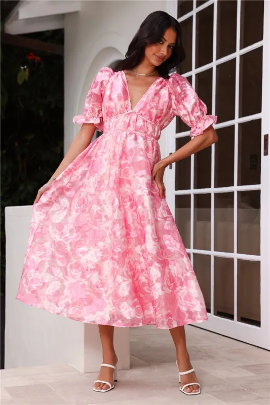 Statement To Make Puff Sleeve Midi Dress Pink sold by Hello Molly
