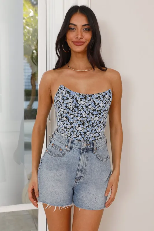 LIONESS Fame Corset Blue Floral sold by Hello Molly