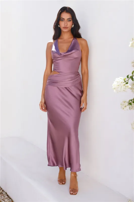 All The Invites Halter Satin Maxi Dress Purple sold by Hello Molly