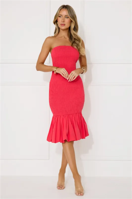 In My Direction Strapless Bubble Midi Dress Red sold by Hello Molly