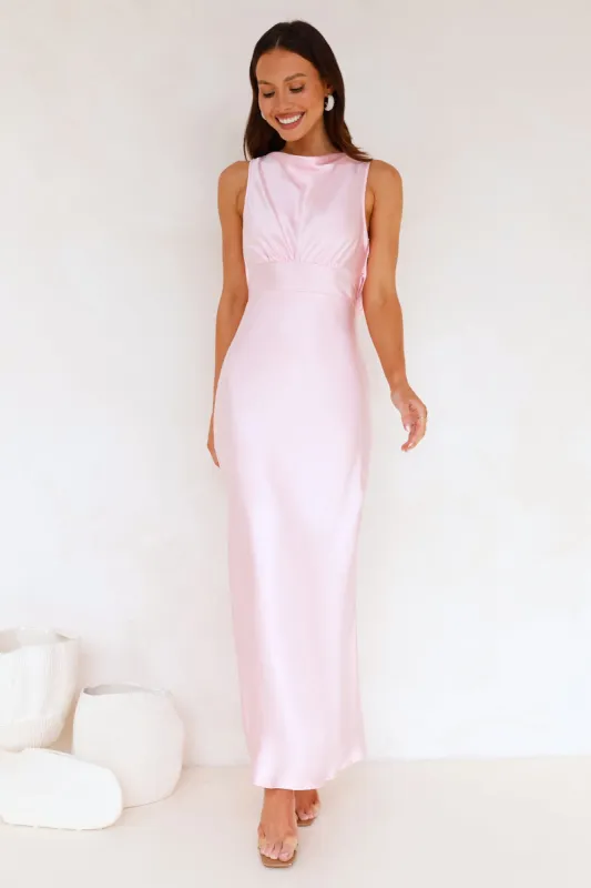 Rosalie Satin Maxi Dress Pink sold by Hello Molly