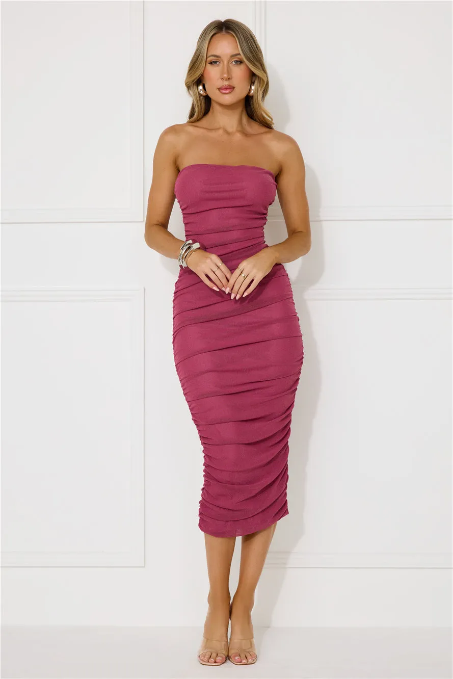 Enchanted Eve Strapless Midi Dress Burgundy sold by Hello Molly product image thumbnail 4