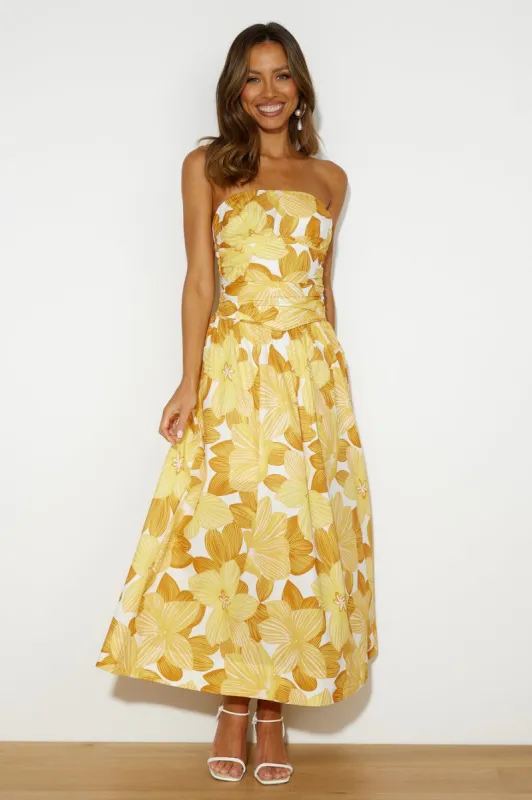Field Of Sunflowers Midi Dress Yellow sold by Hello Molly