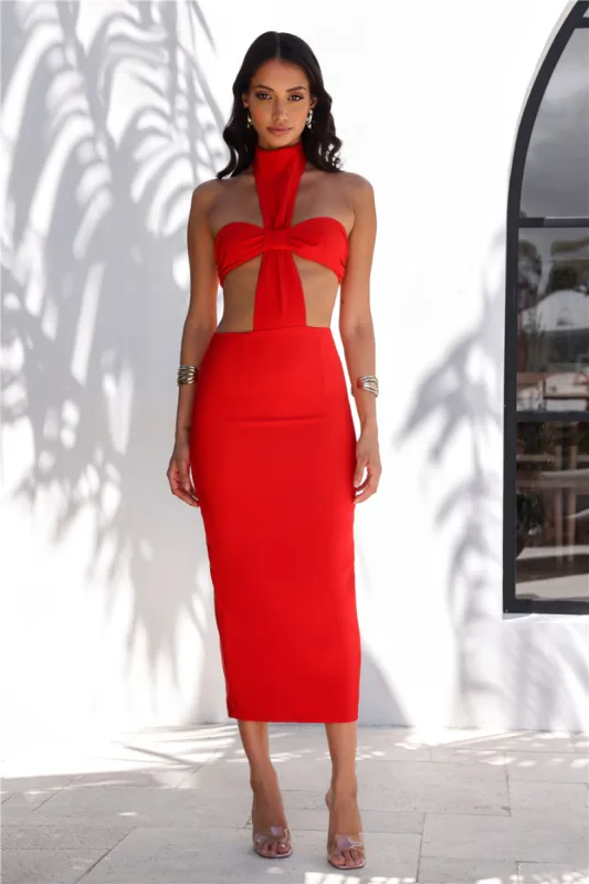 RUNAWAY Dani Midi Dress Red sold by Hello Molly