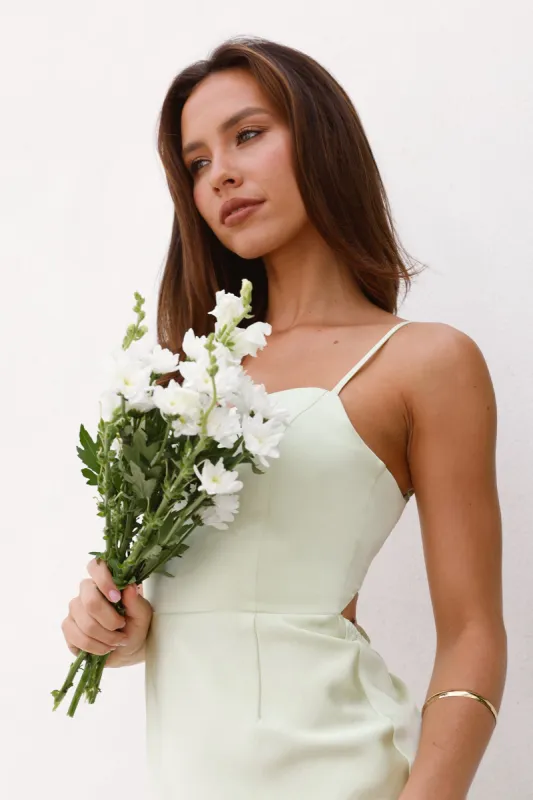 HELLO MOLLY Made To Impress Satin Midi Dress Lime sold by Hello Molly