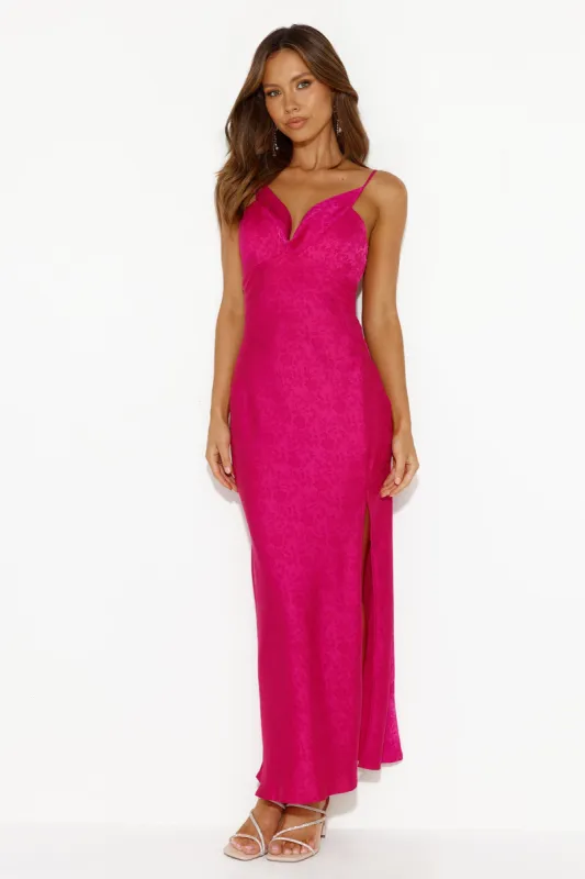 Ivy Forest Satin Maxi Dress Hot Pink sold by Hello Molly