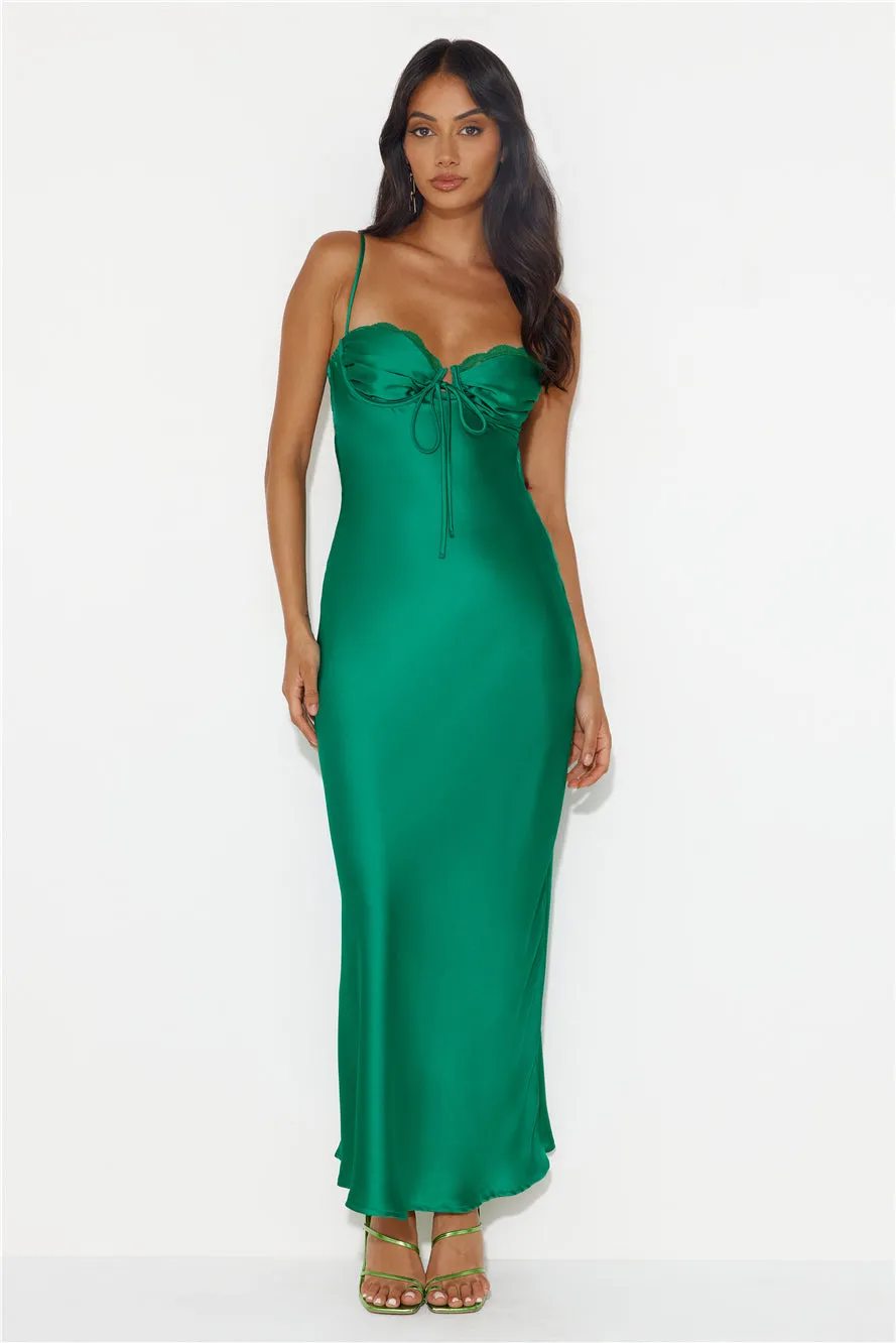 Winery Wedding Satin Maxi Dress Green sold by Hello Molly
