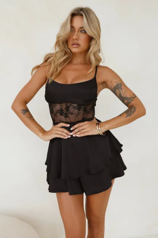 Sweet Lips Satin Romper Black sold by Hello Molly