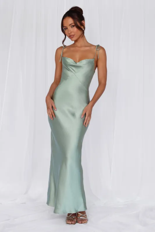 HELLO MOLLY The Penelope Cowl Satin Maxi Dress Sage sold by Hello Molly