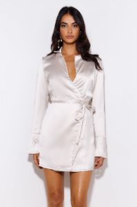 Love To Dance Satin Mini Dress Champagne sold by Hello Molly