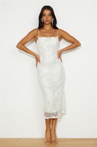 Style Sleek Lace Midi Dress White sold by Hello Molly