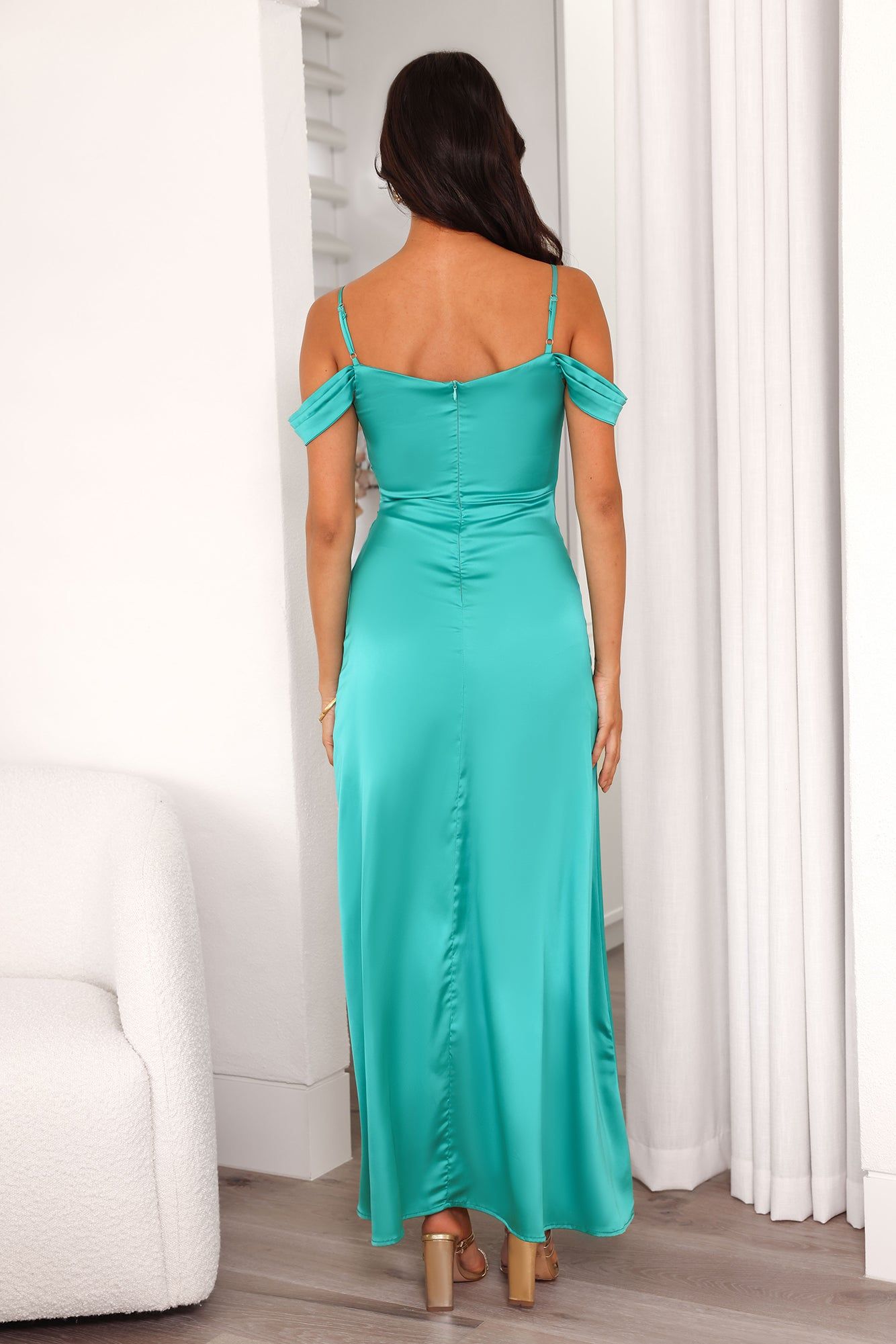 Luxury Affair Satin Maxi Dress Green sold by Hello Molly product image thumbnail 5