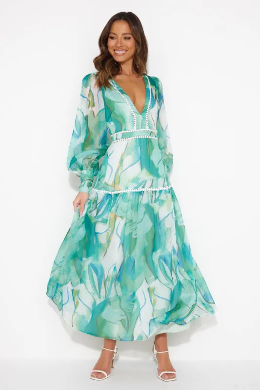 On A Retreat Maxi Dress Green sold by Hello Molly