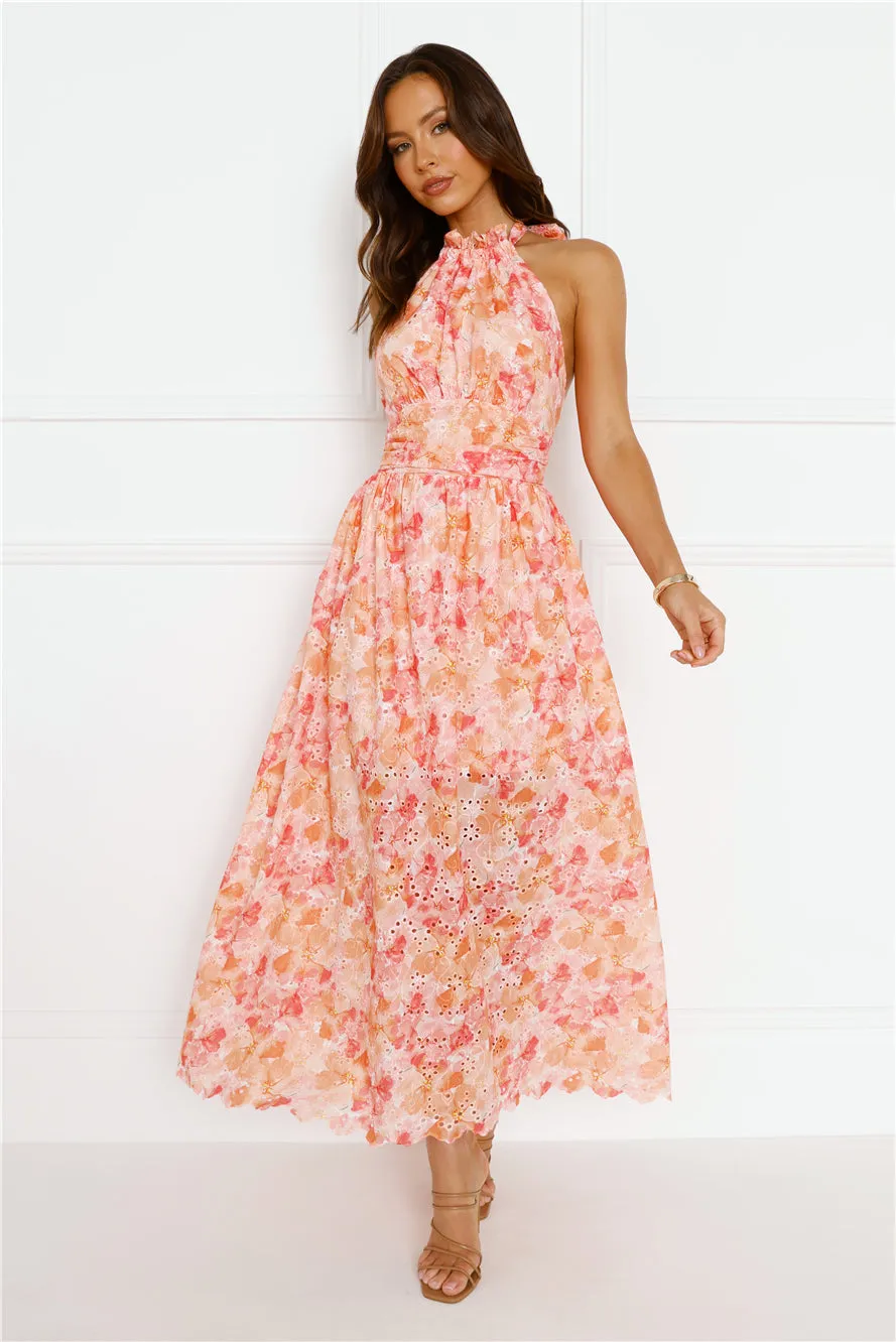 Sun Setting Halter Maxi Dress Orange sold by Hello Molly