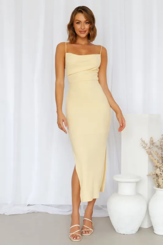 Rooftop Martinis For Two Midi Dress Yellow sold by Hello Molly