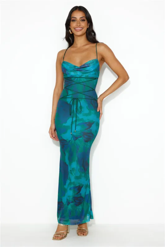 Sweet Spot Mesh Maxi Dress Green sold by Hello Molly