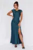 HELLO MOLLY The Valentina Cap Sleeve Satin Maxi Dress Teal sold by Hello Molly