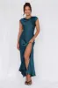 HELLO MOLLY The Valentina Cap Sleeve Satin Maxi Dress Teal sold by Hello Molly