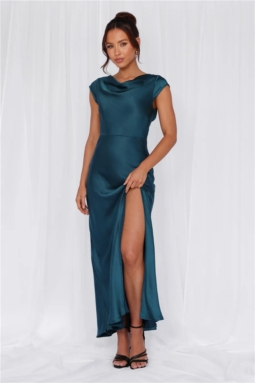HELLO MOLLY The Valentina Cap Sleeve Satin Maxi Dress Teal sold by Hello Molly