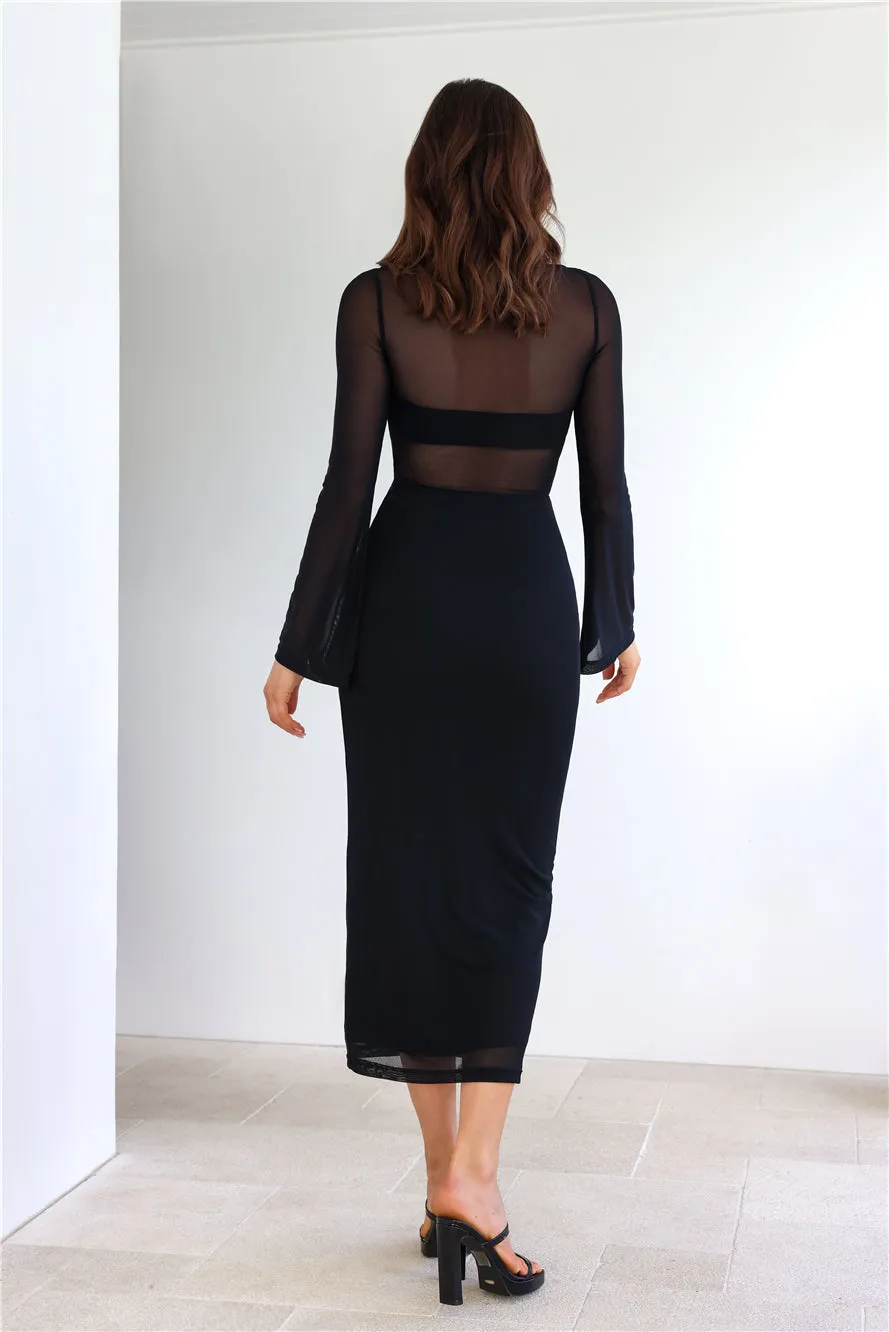 Girl Muse Long Sleeve Mesh Midi Dress Black sold by Hello Molly product image thumbnail 4