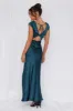 HELLO MOLLY The Valentina Cap Sleeve Satin Maxi Dress Teal sold by Hello Molly