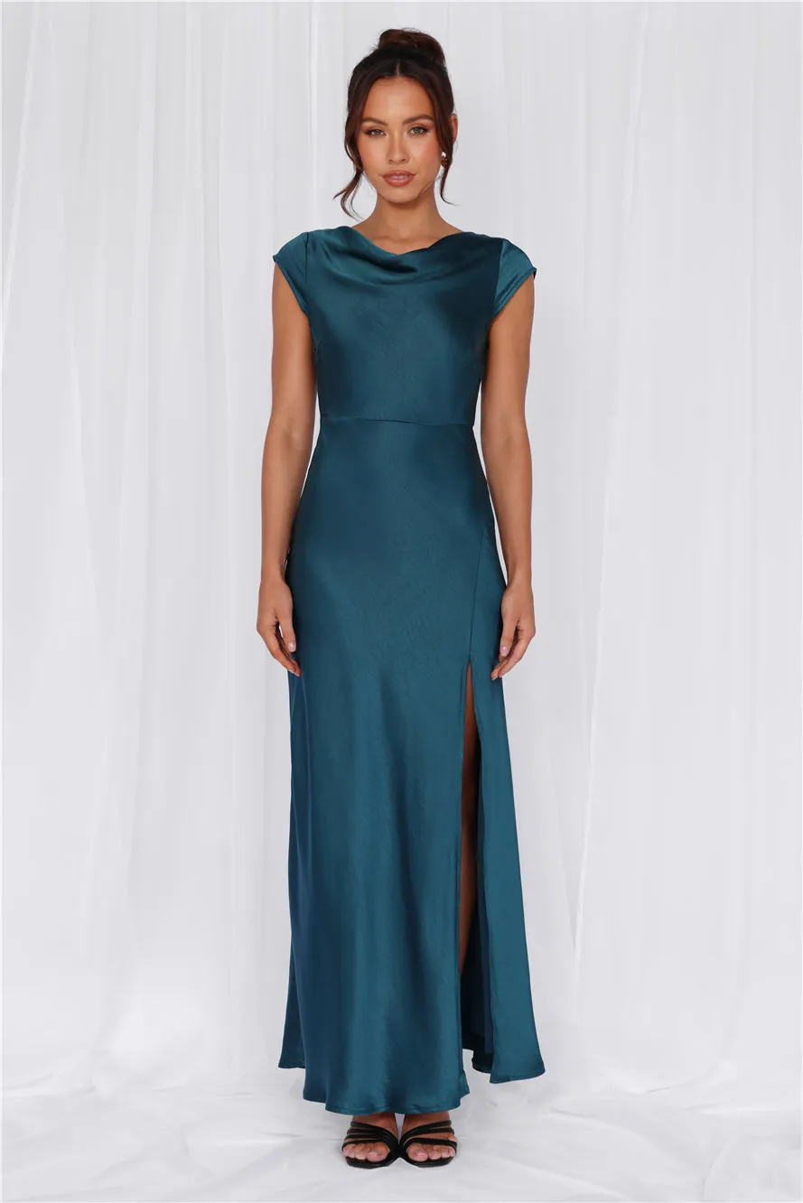 HELLO MOLLY The Valentina Cap Sleeve Satin Maxi Dress Teal sold by Hello Molly product image thumbnail 2