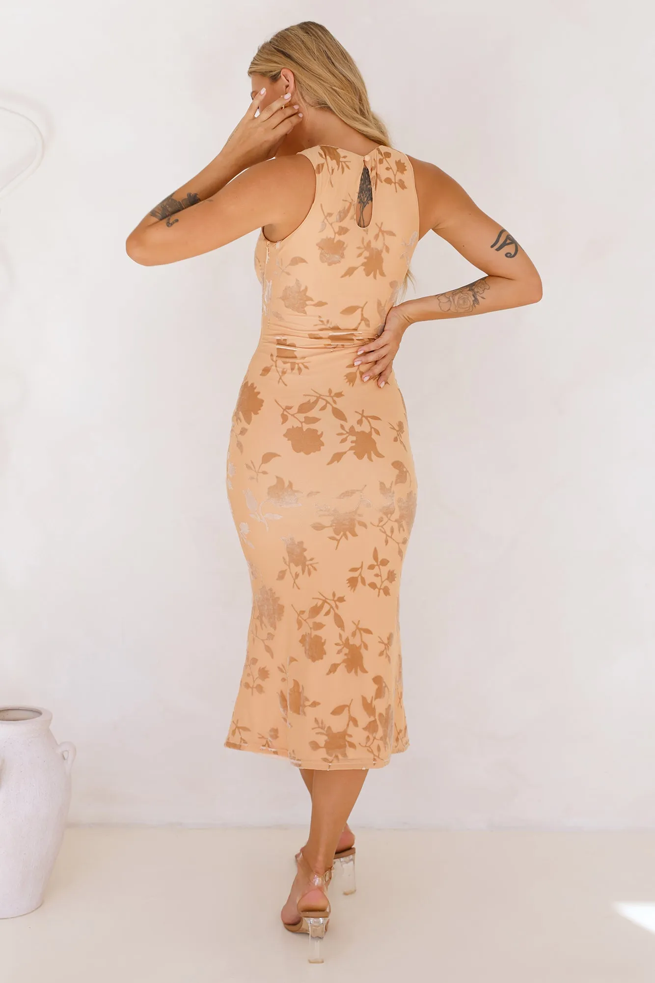 Luxurious Evening Midi Dress Apricot sold by Hello Molly product image thumbnail 3