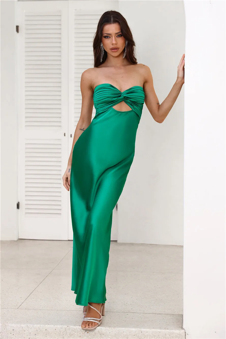 Curious Heart Satin Maxi Dress Forest Green sold by Hello Molly