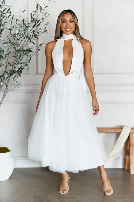 Highest Level Satin Tulle Midi Dress White sold by Hello Molly