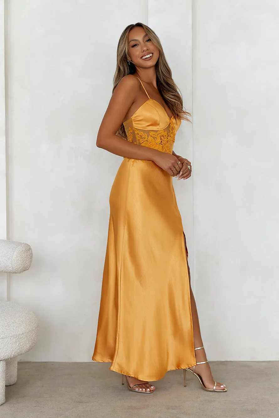 Goddess Of Dawn Satin Maxi Dress Orange sold by Hello Molly product image thumbnail 4