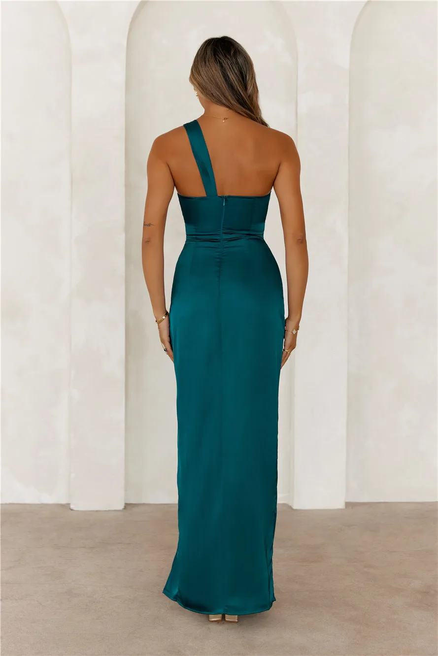 Celebrations Under Stars Satin One Shoulder Maxi Dress Forest Green sold by Hello Molly product image thumbnail 5