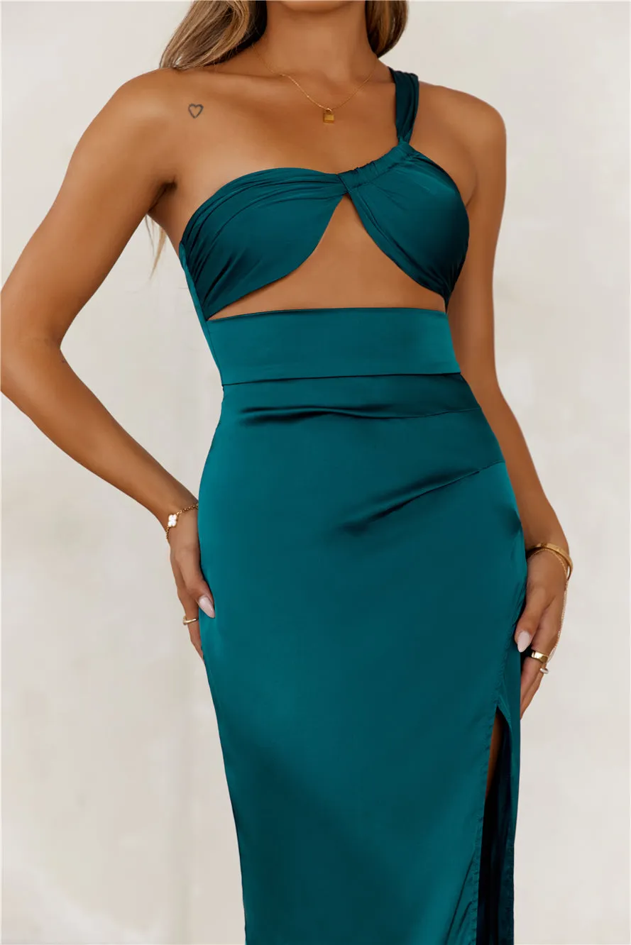 Celebrations Under Stars Satin One Shoulder Maxi Dress Forest Green sold by Hello Molly product image thumbnail 3