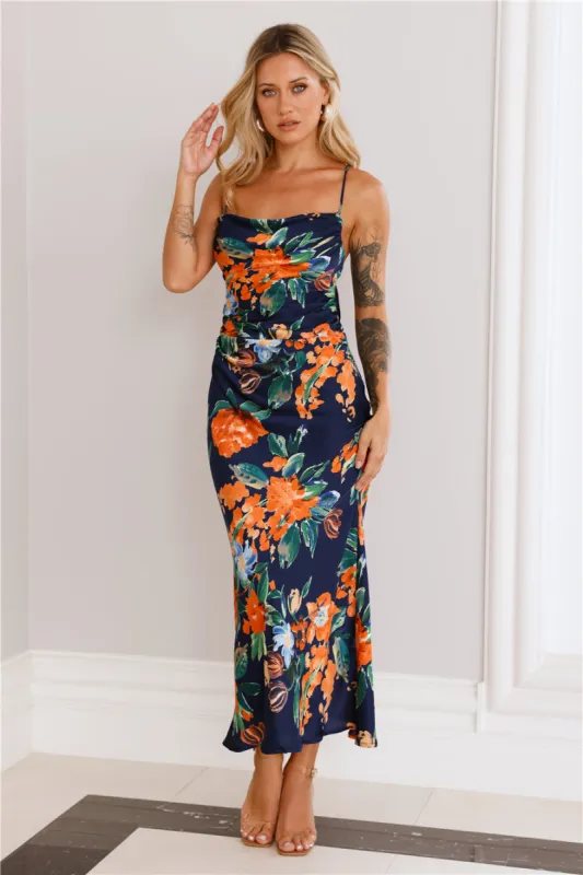 Pretty Me Satin Maxi Dress Navy sold by Hello Molly