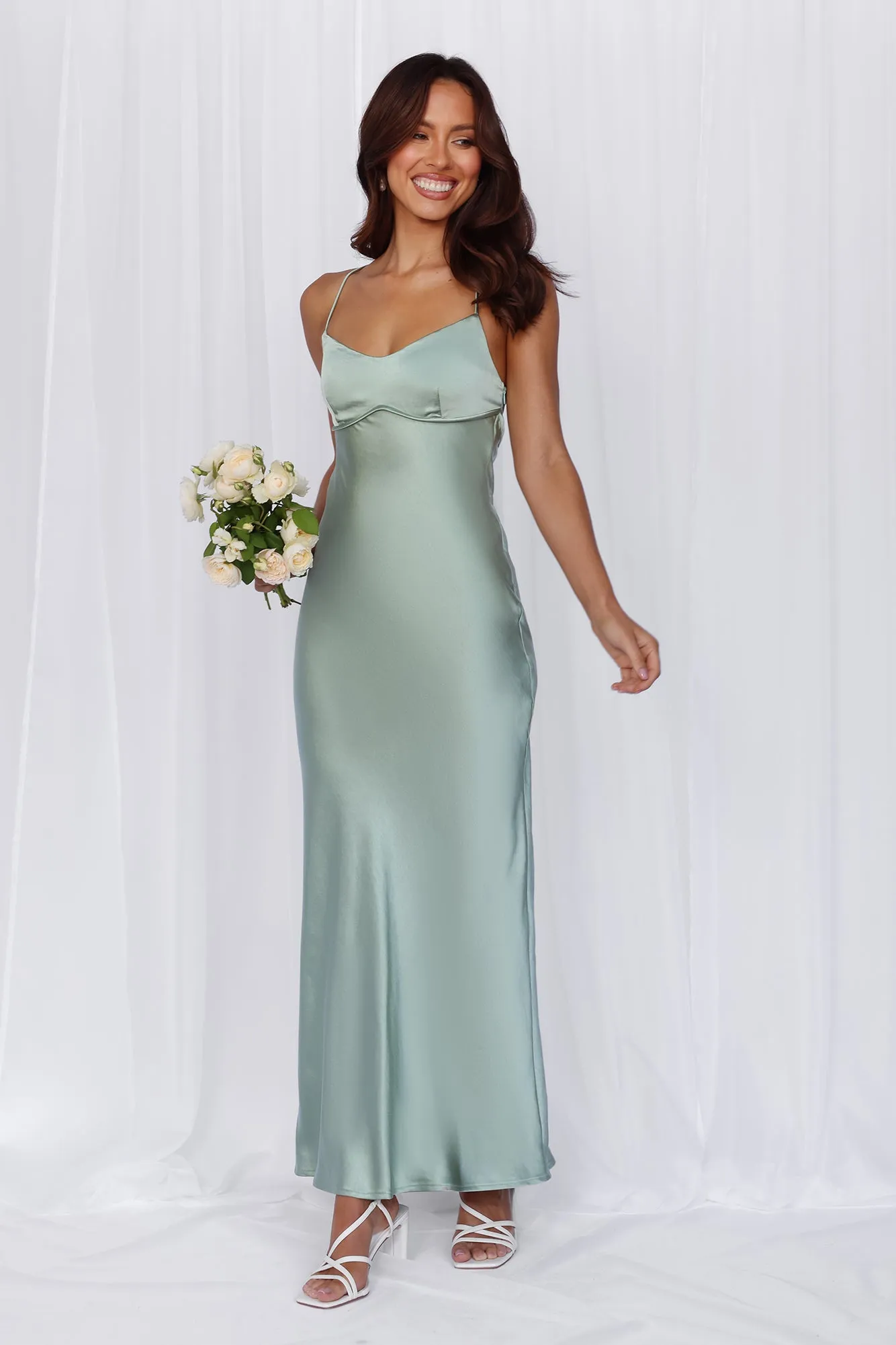 HELLO MOLLY The Samara Satin Maxi Dress Sage sold by Hello Molly product image thumbnail 3