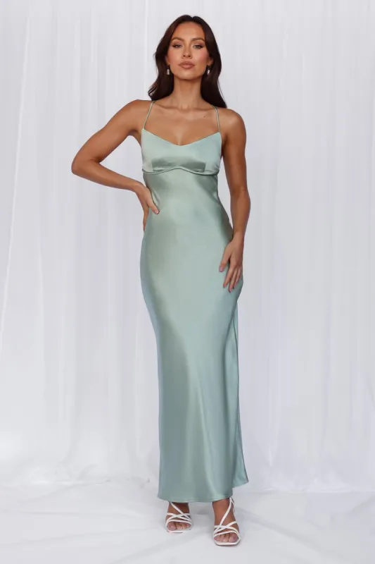 HELLO MOLLY The Samara Satin Maxi Dress Sage sold by Hello Molly