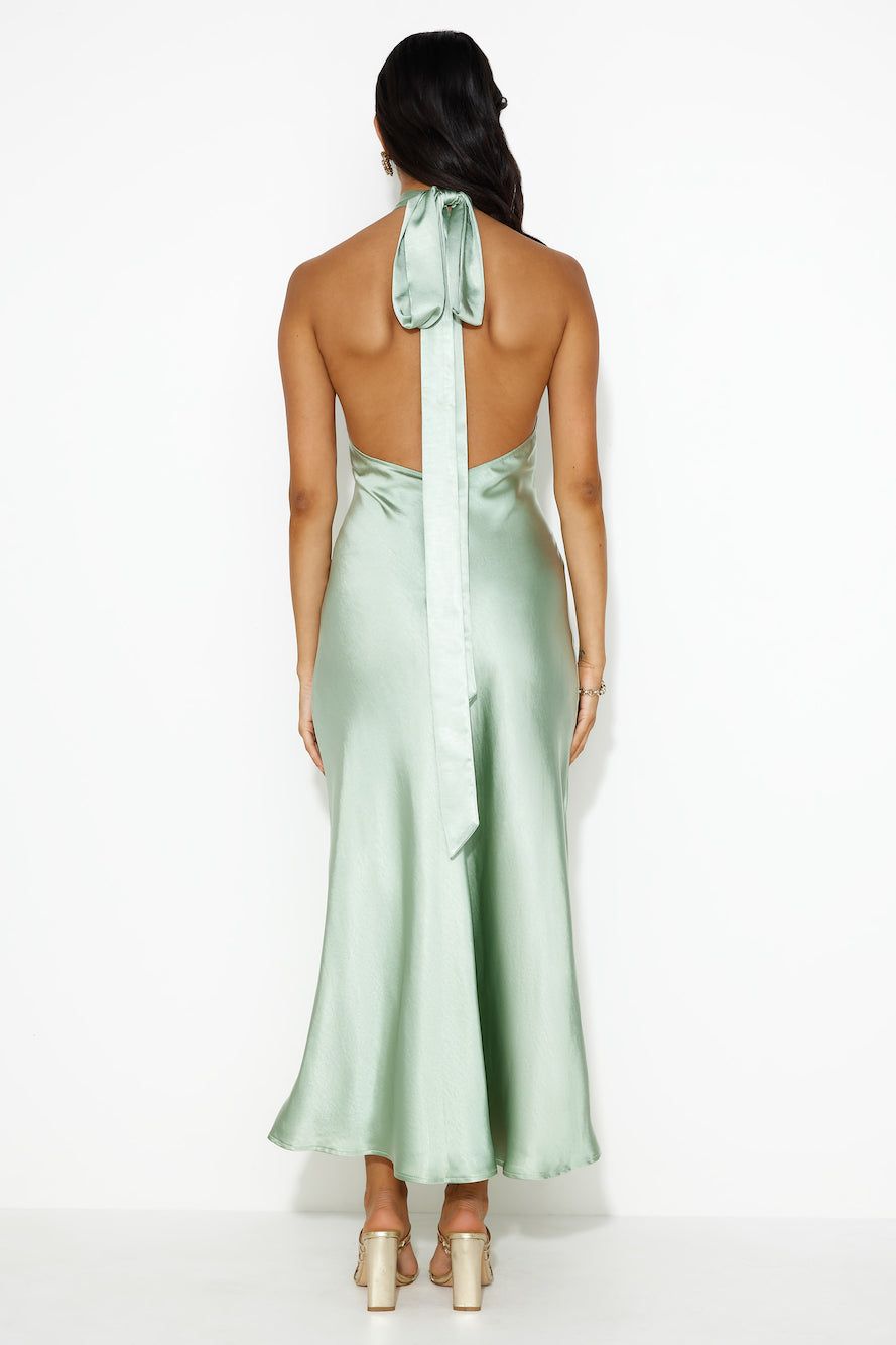 High Shine Nights Halter Satin Maxi Dress Sage sold by Hello Molly product image thumbnail 5