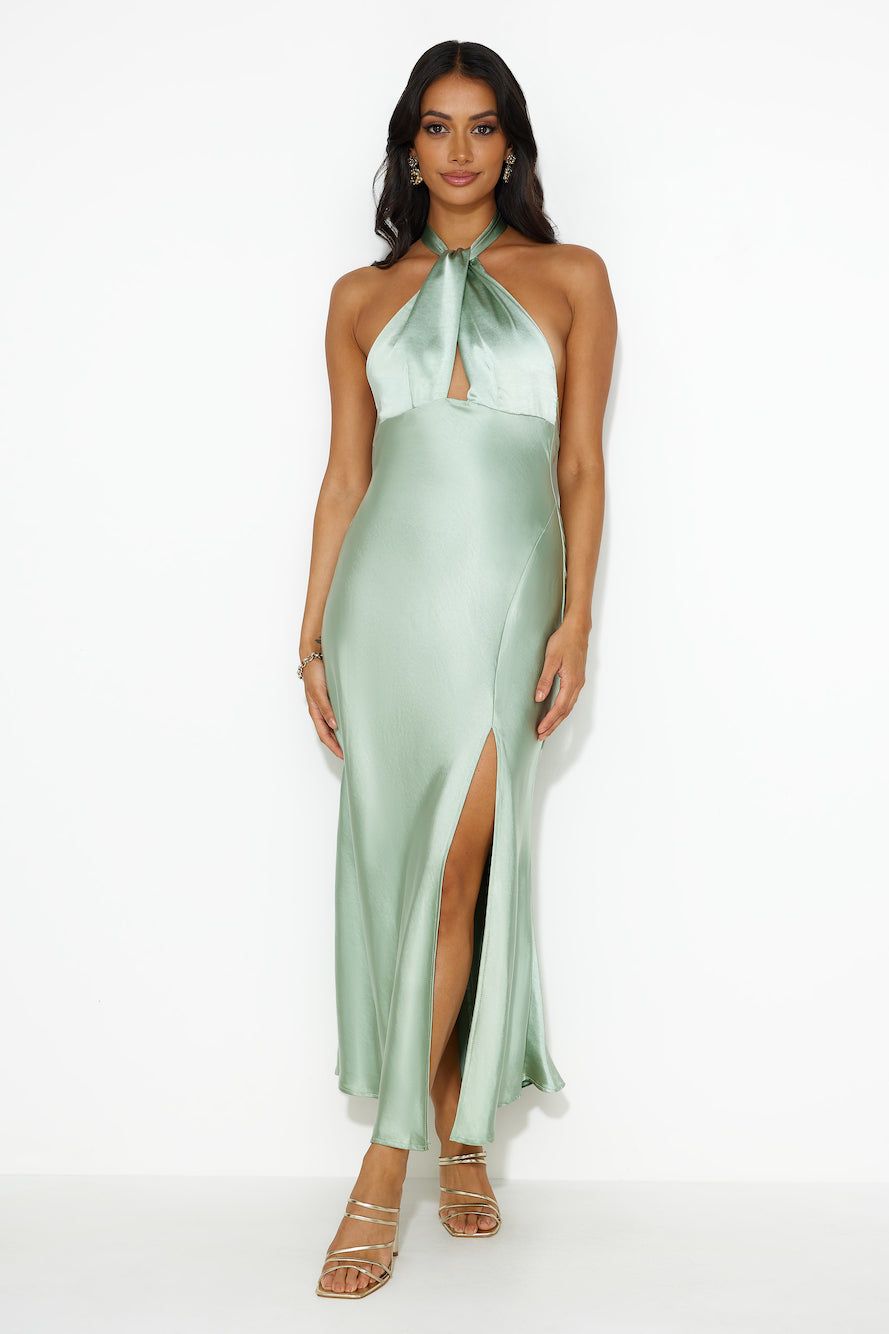 High Shine Nights Halter Satin Maxi Dress Sage sold by Hello Molly product image thumbnail 3