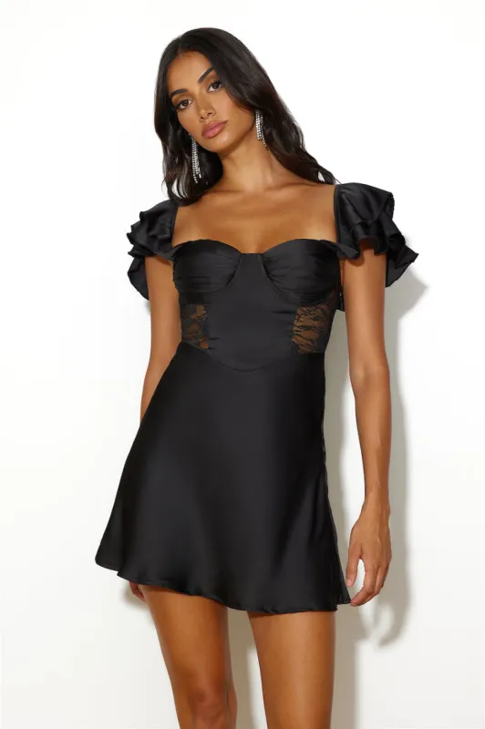 Dance With You Satin Mini Dress Black sold by Hello Molly