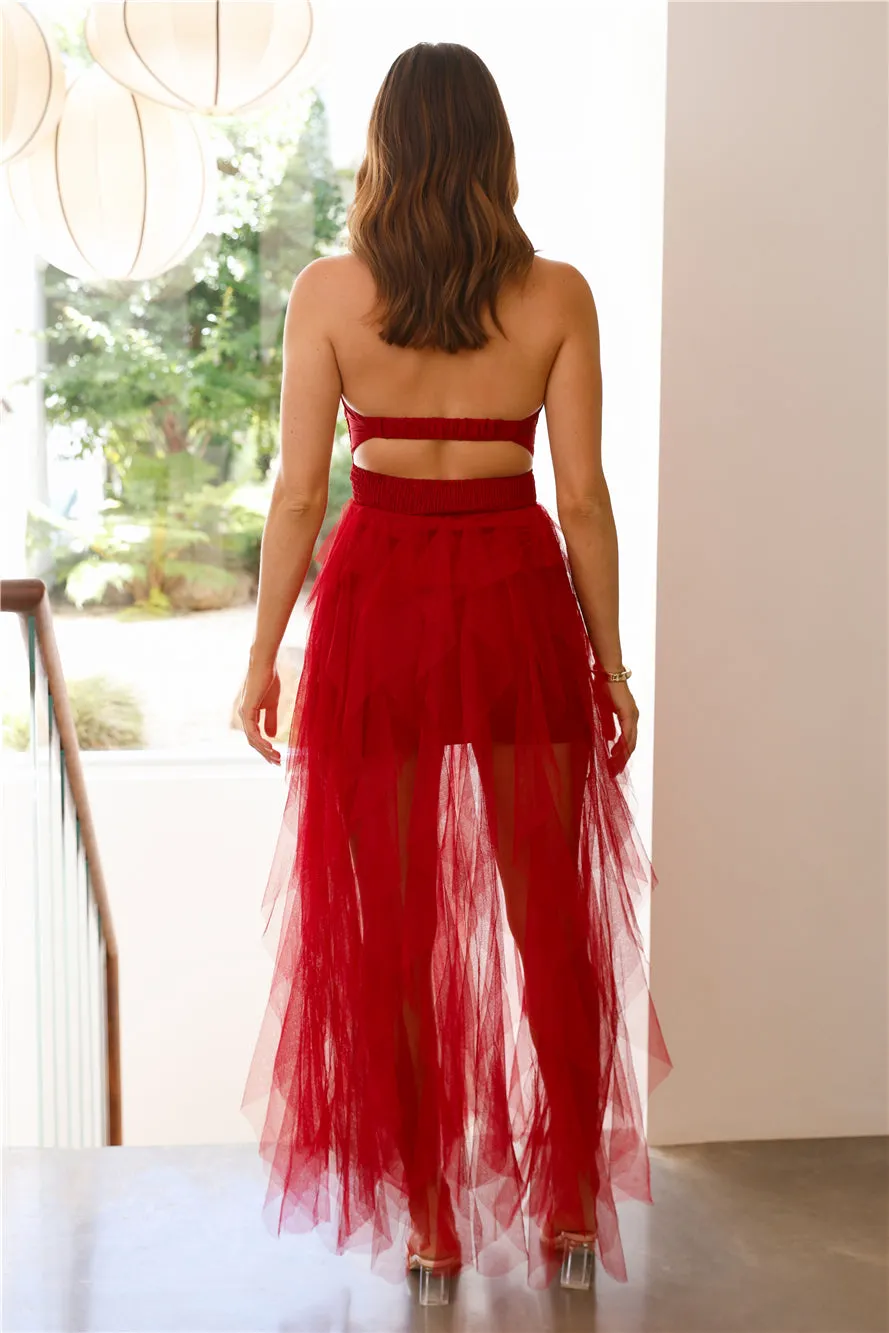 Style Sense Strapless Tulle Maxi Dress Cherry sold by Hello Molly product image thumbnail 4