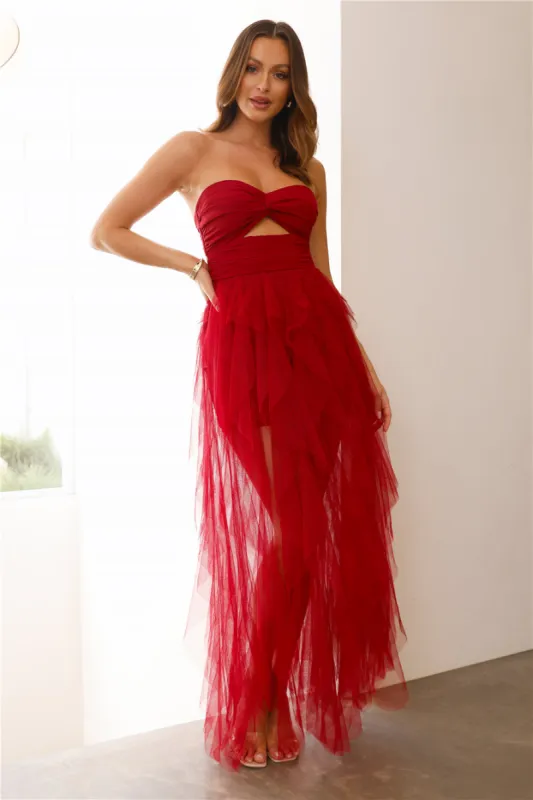 Style Sense Strapless Tulle Maxi Dress Cherry sold by Hello Molly