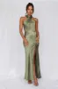 HELLO MOLLY The Adeline Halter Satin Maxi Dress Olive sold by Hello Molly