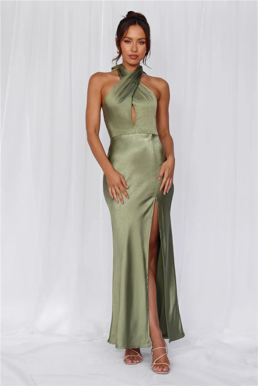 HELLO MOLLY The Adeline Halter Satin Maxi Dress Olive sold by Hello Molly product image thumbnail 5