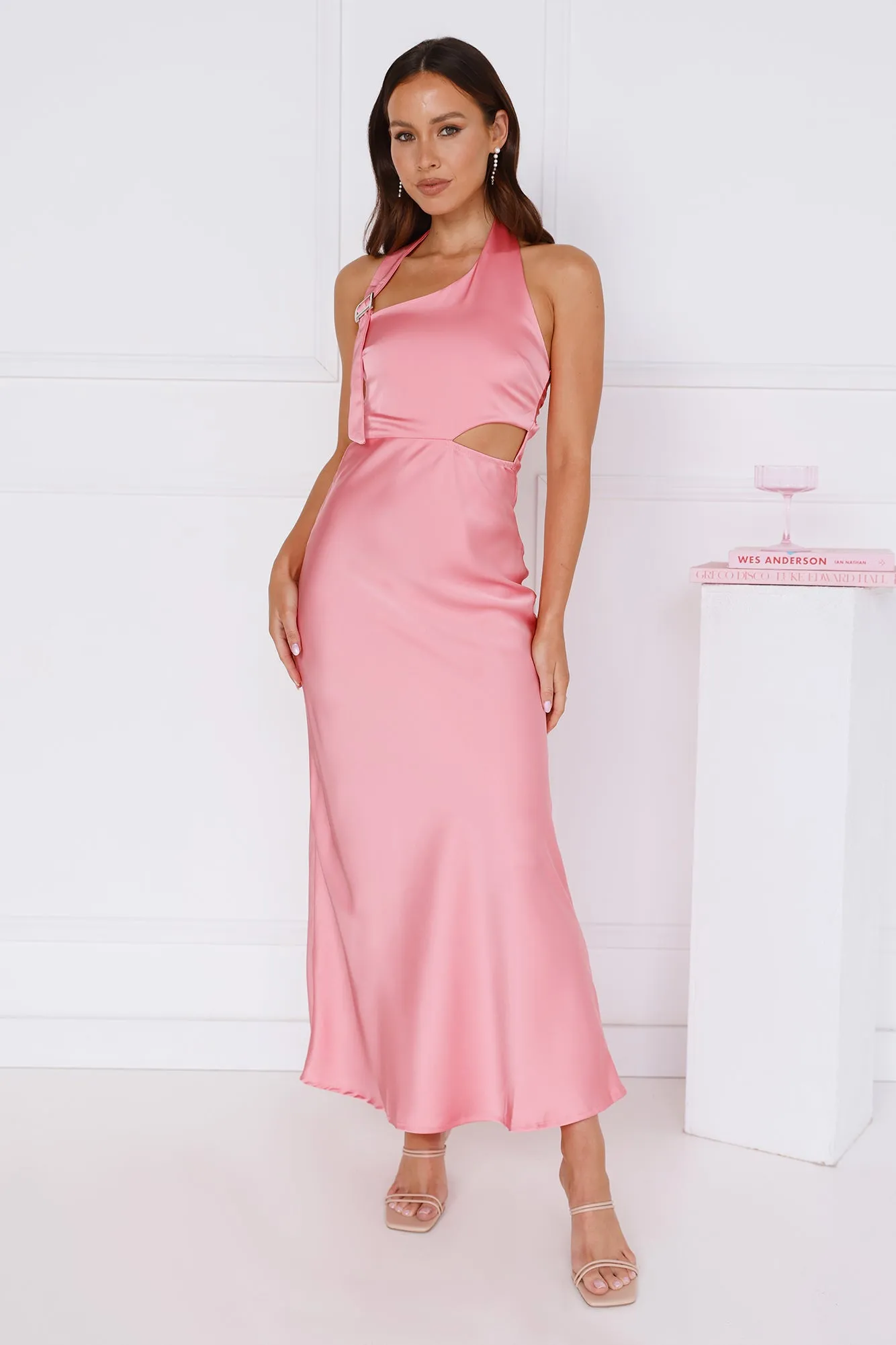 Love At Last Halter Satin Maxi Dress Pink sold by Hello Molly product image thumbnail 2