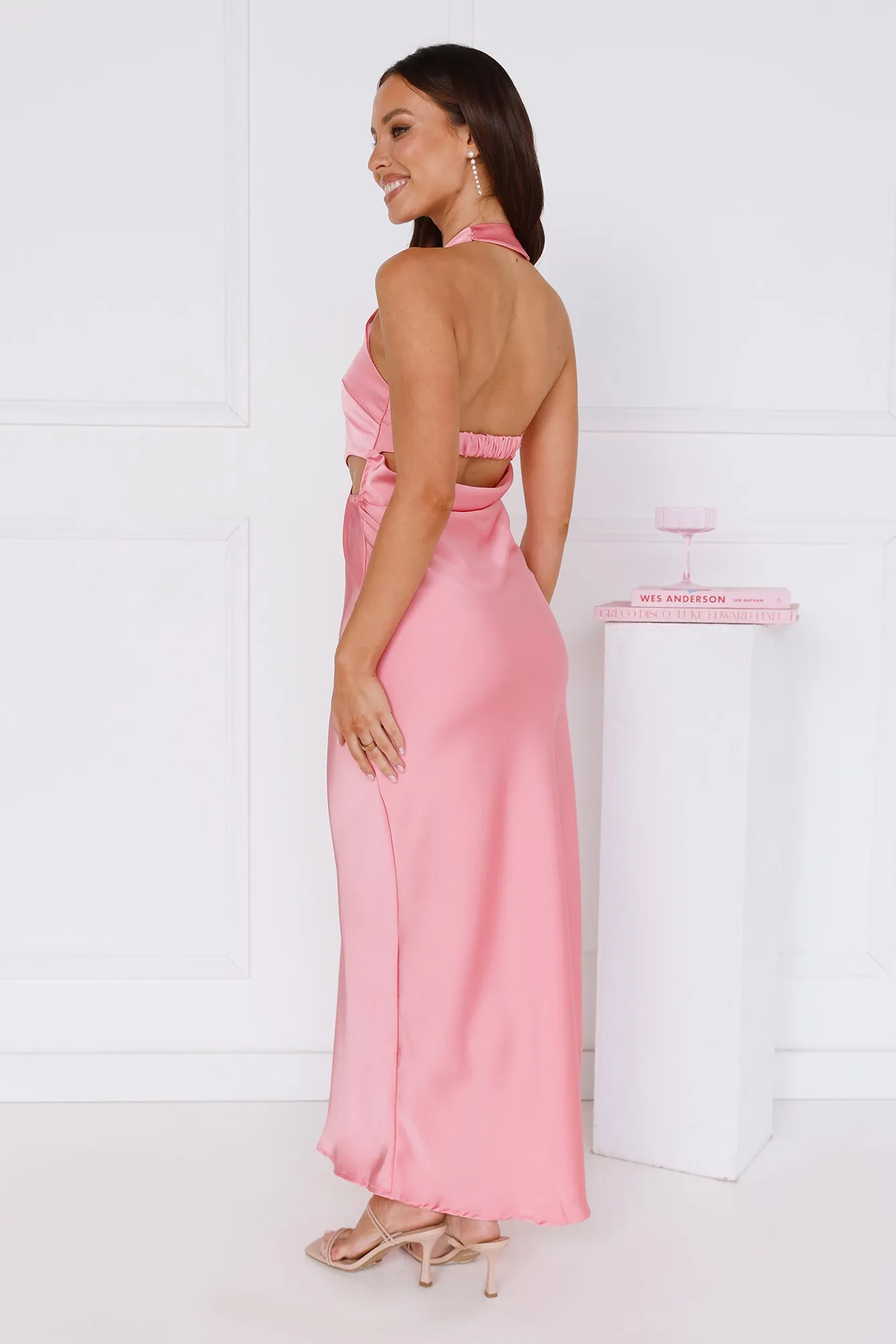 Love At Last Halter Satin Maxi Dress Pink sold by Hello Molly product image thumbnail 3