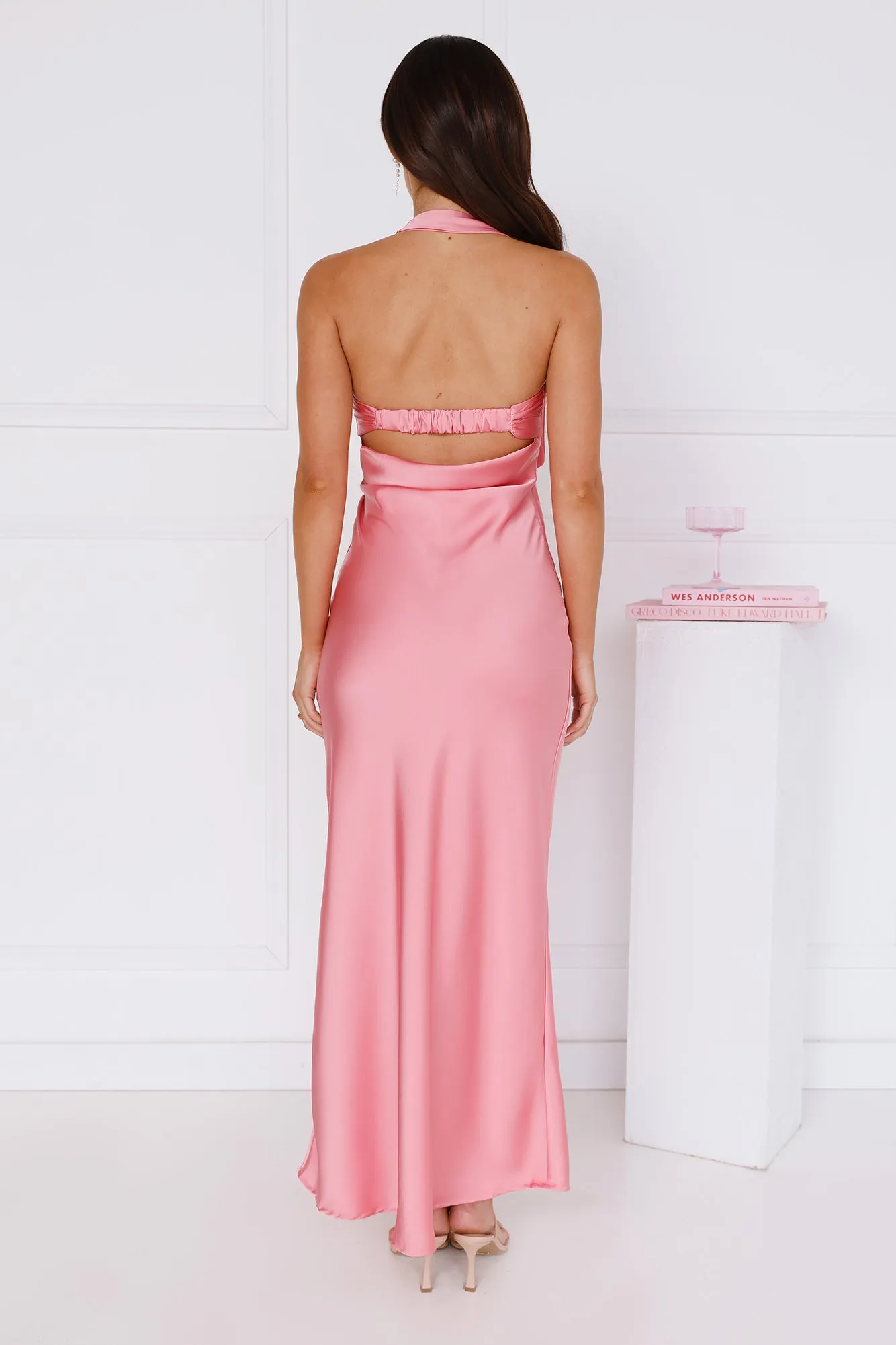 Love At Last Halter Satin Maxi Dress Pink sold by Hello Molly product image thumbnail 4
