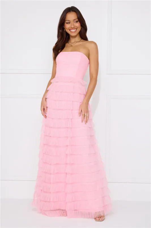 Honeyed Horizons Strapless Mesh Maxi Dress Pink sold by Hello Molly