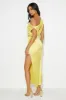 Elite Girl Off Shoulder Satin Maxi Dress Yellow sold by Hello Molly