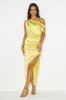 Elite Girl Off Shoulder Satin Maxi Dress Yellow sold by Hello Molly