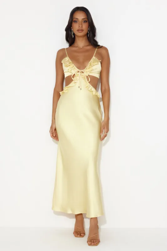 Impressed Satin Maxi Dress Yellow sold by Hello Molly