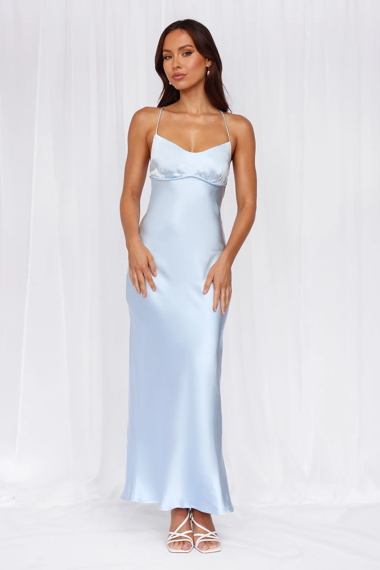 HELLO MOLLY The Samara Satin Maxi Dress Blue sold by Hello Molly